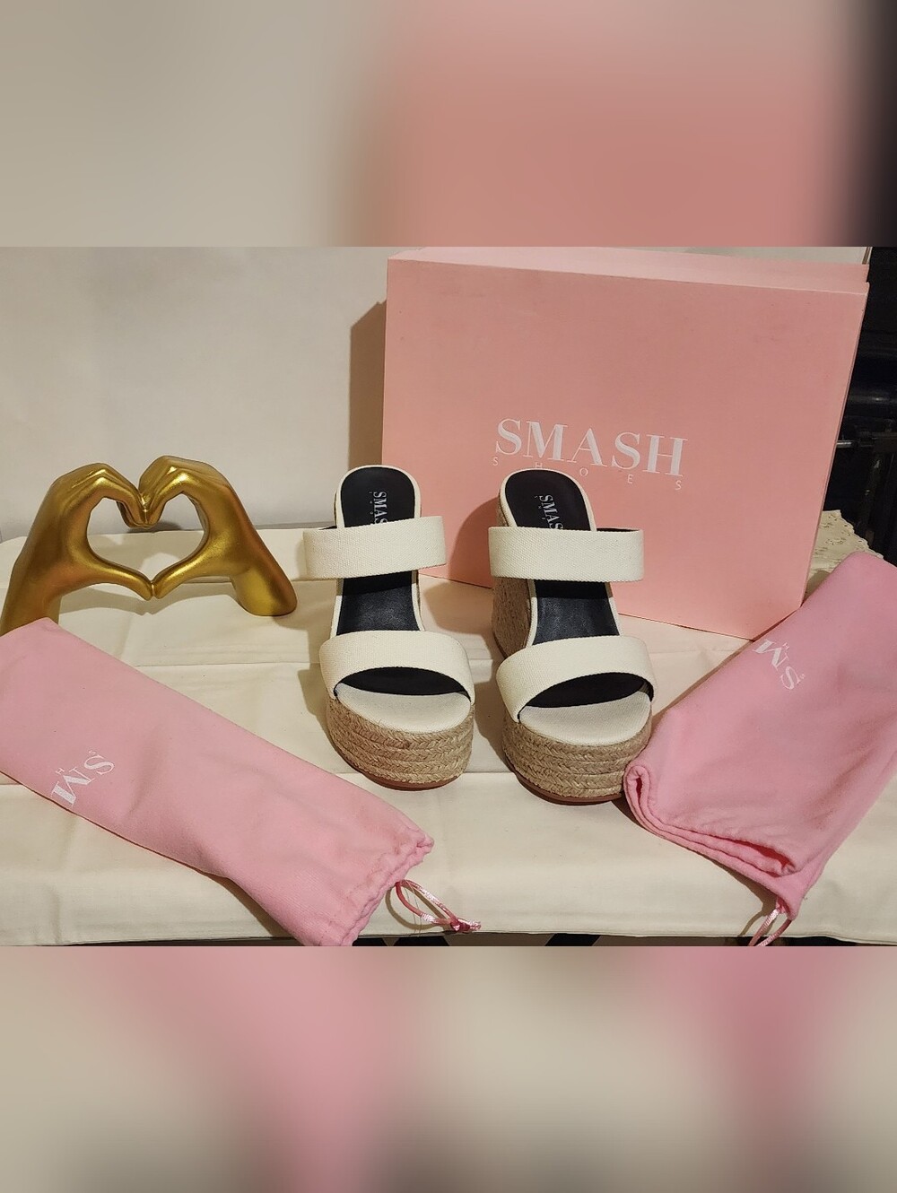 SMASH White Espadrille Platform Wedge Sandals